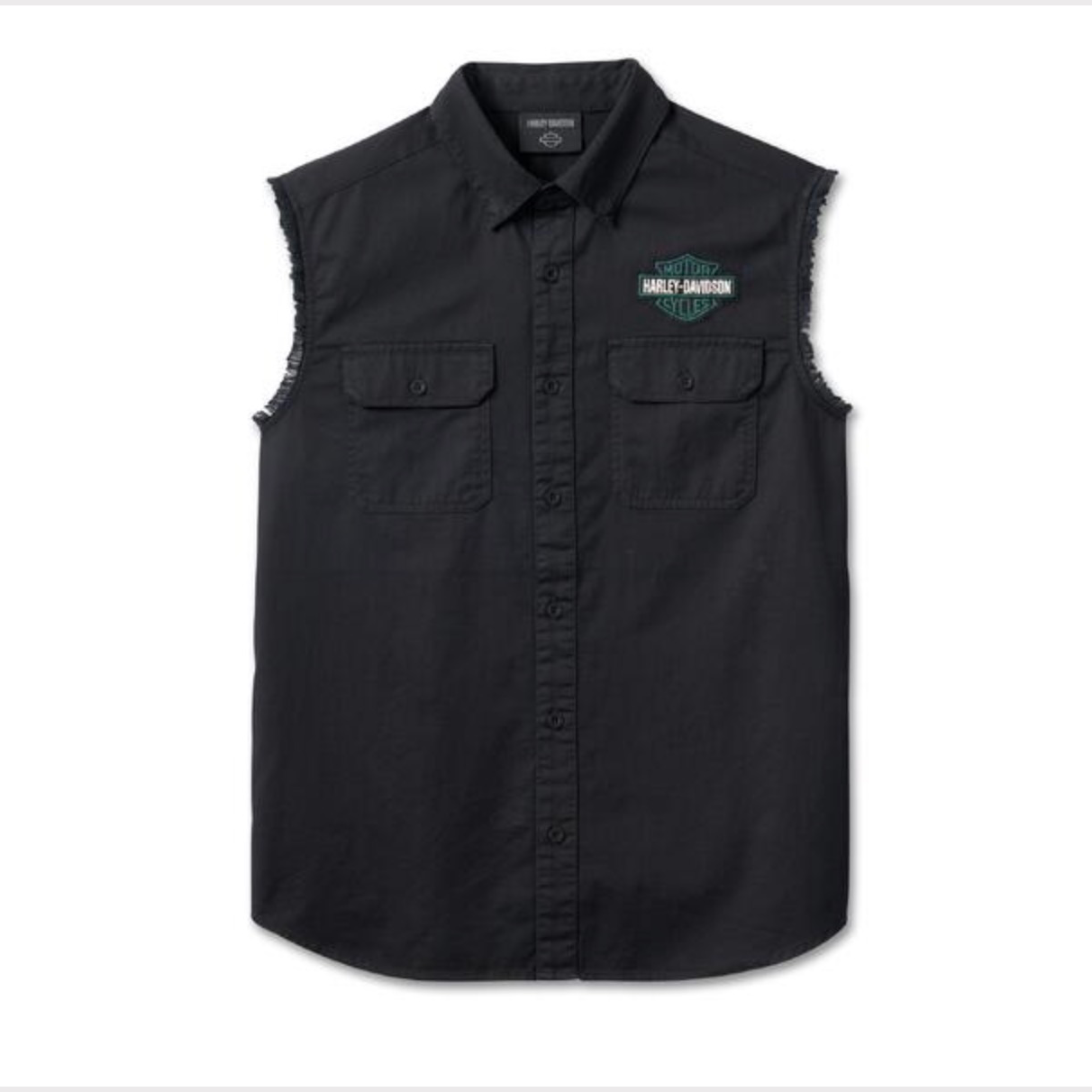 【哈雷戴维森】无袖棉麻翻领衬衫男子百搭96887/96653-23VM