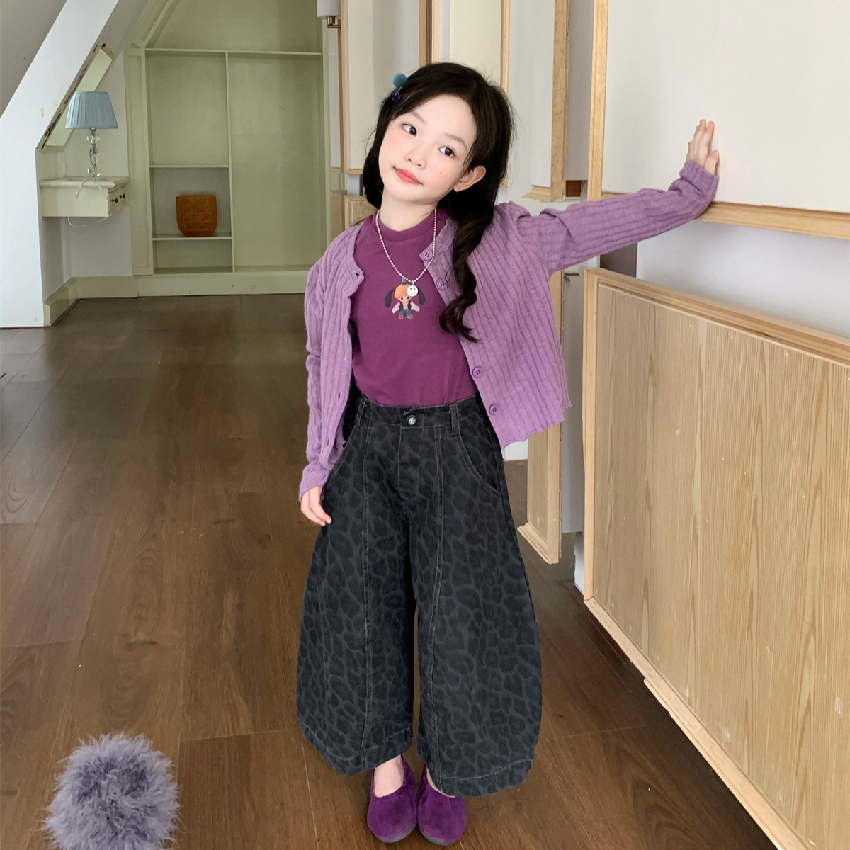 空空子.Studio【沪上莫奈】2025秋新款女童洋气针织开衫阔腿裤套装
