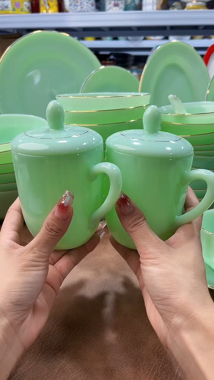 玉瓷350cc玉瓷茶杯水杯2只景德镇  