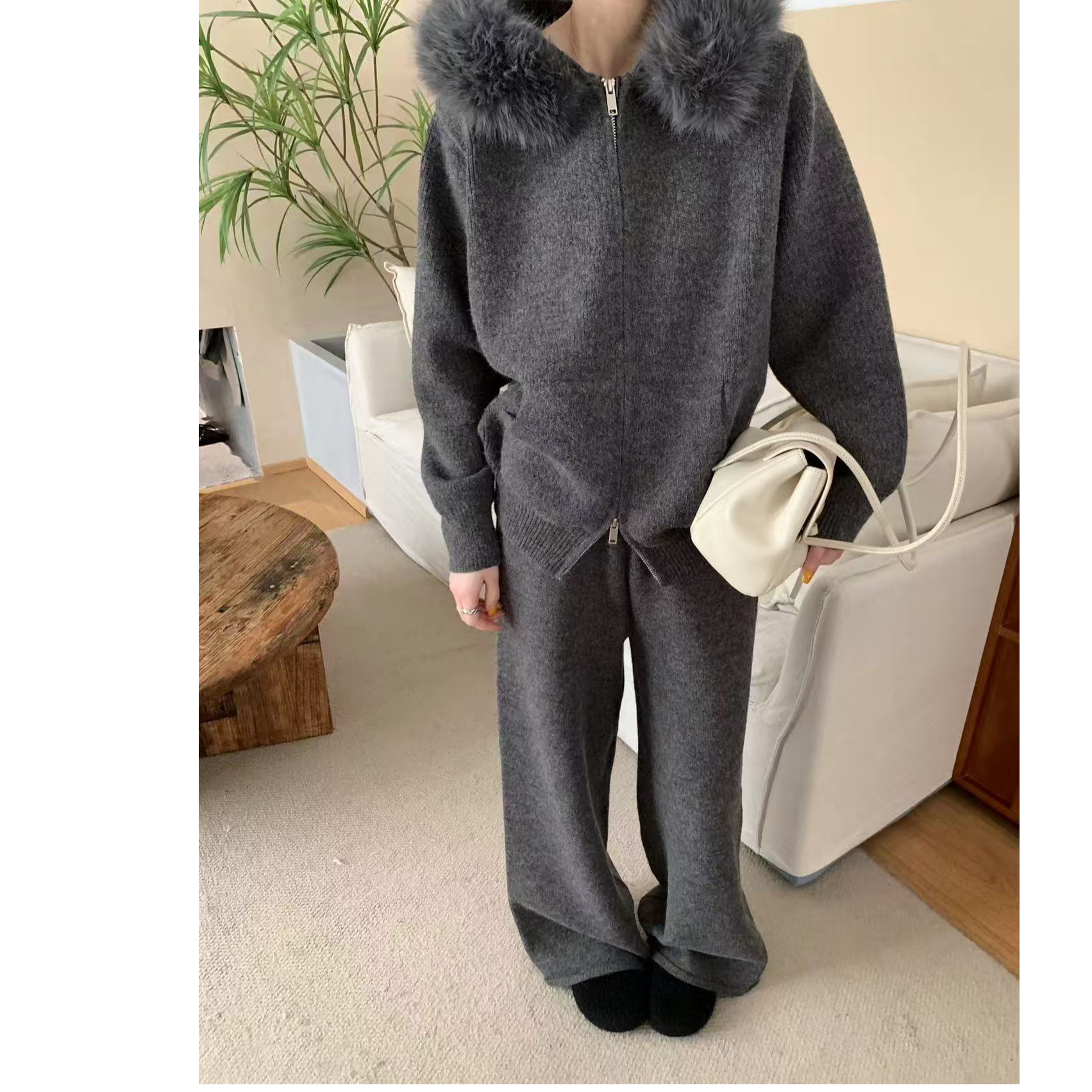 2881•毛领套装 TZ# 东大门毛领慵懒感毛衣套装•