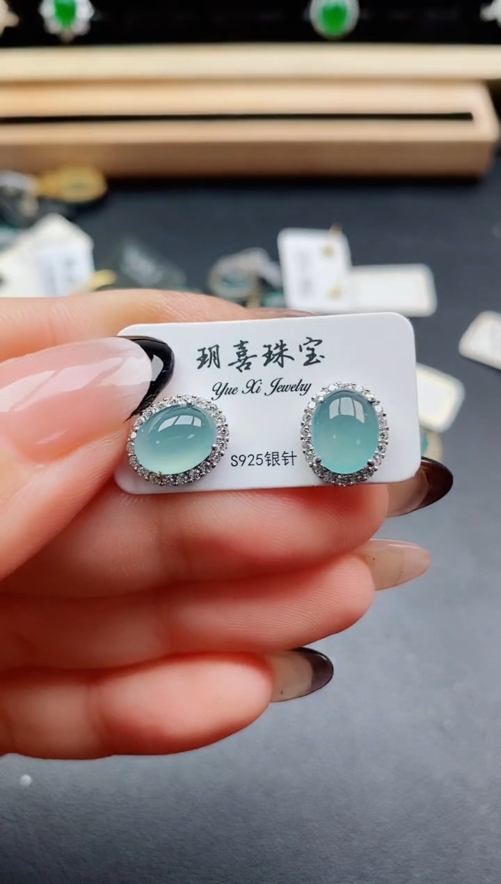 翡翠银S925镶嵌耳饰50800