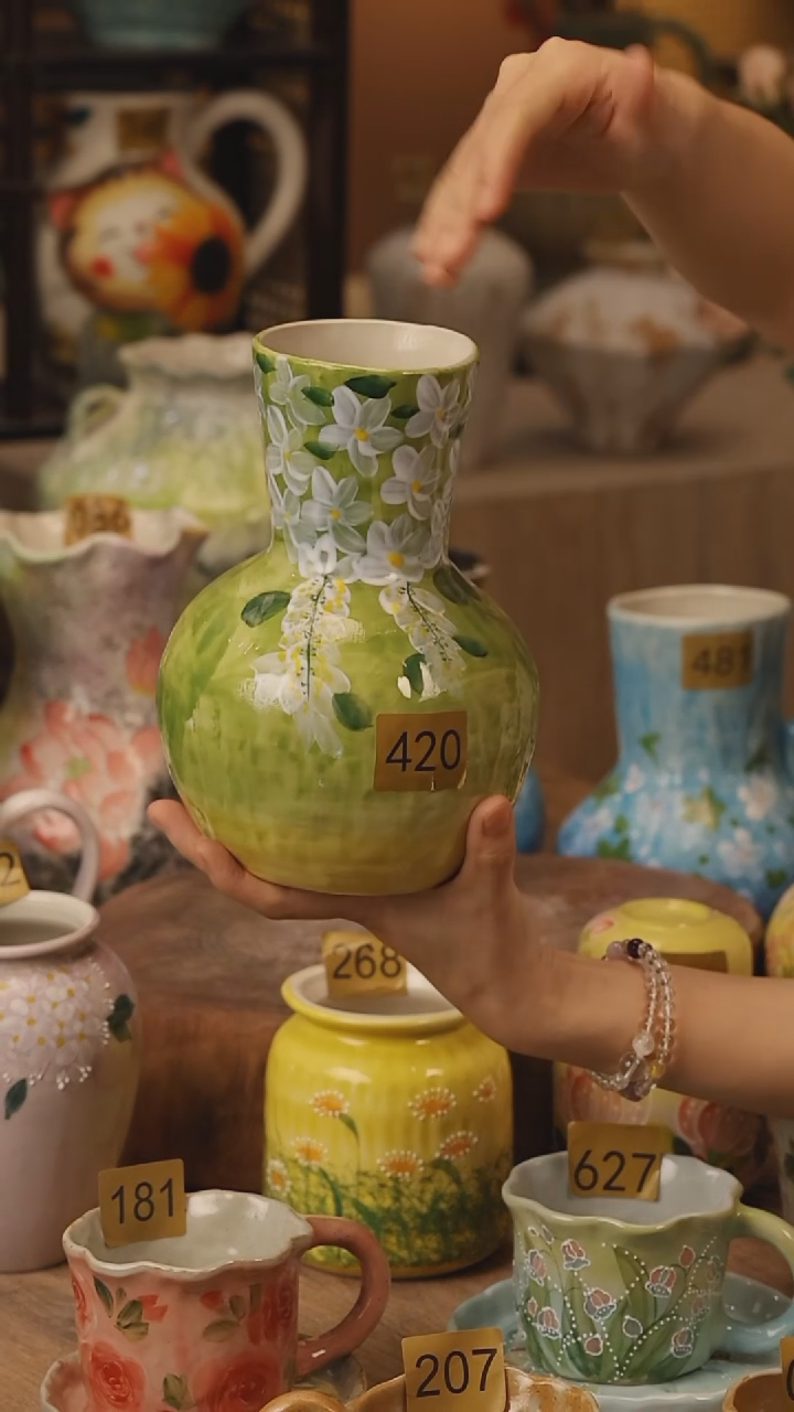 陶瓷420景德镇设计师手作花器摆件侘寂风