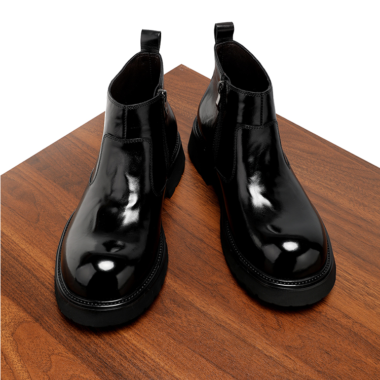 【可选加绒】胎牛皮手抓纹男士马丁靴男真皮短靴拉链大头男靴子冬季