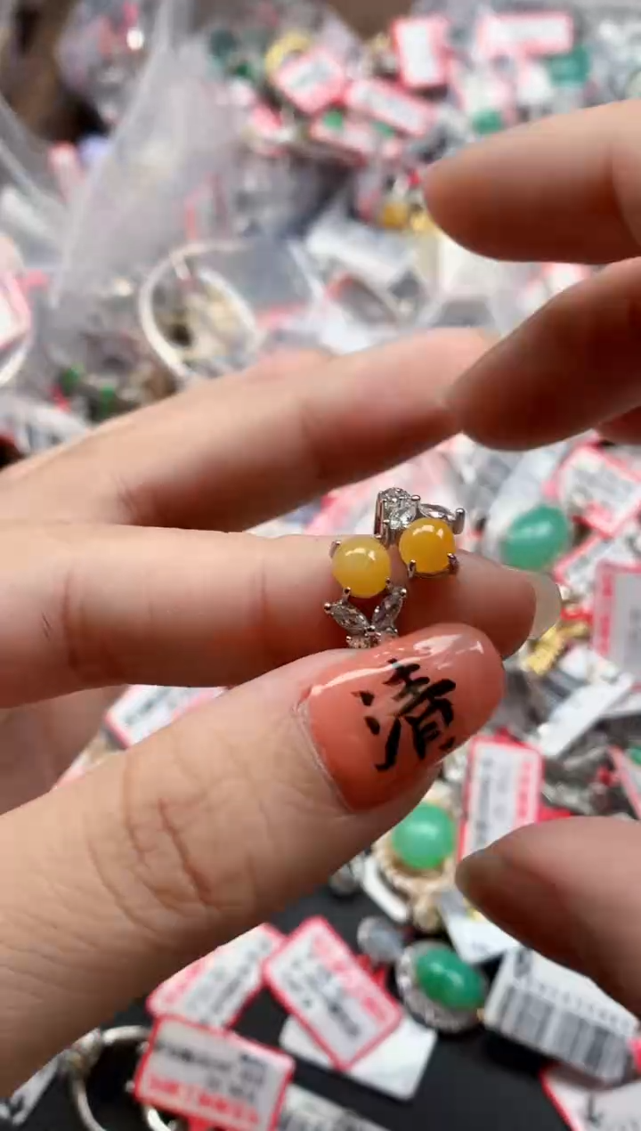 银S925镶嵌戒指翡翠天然A货缅甸翡翠