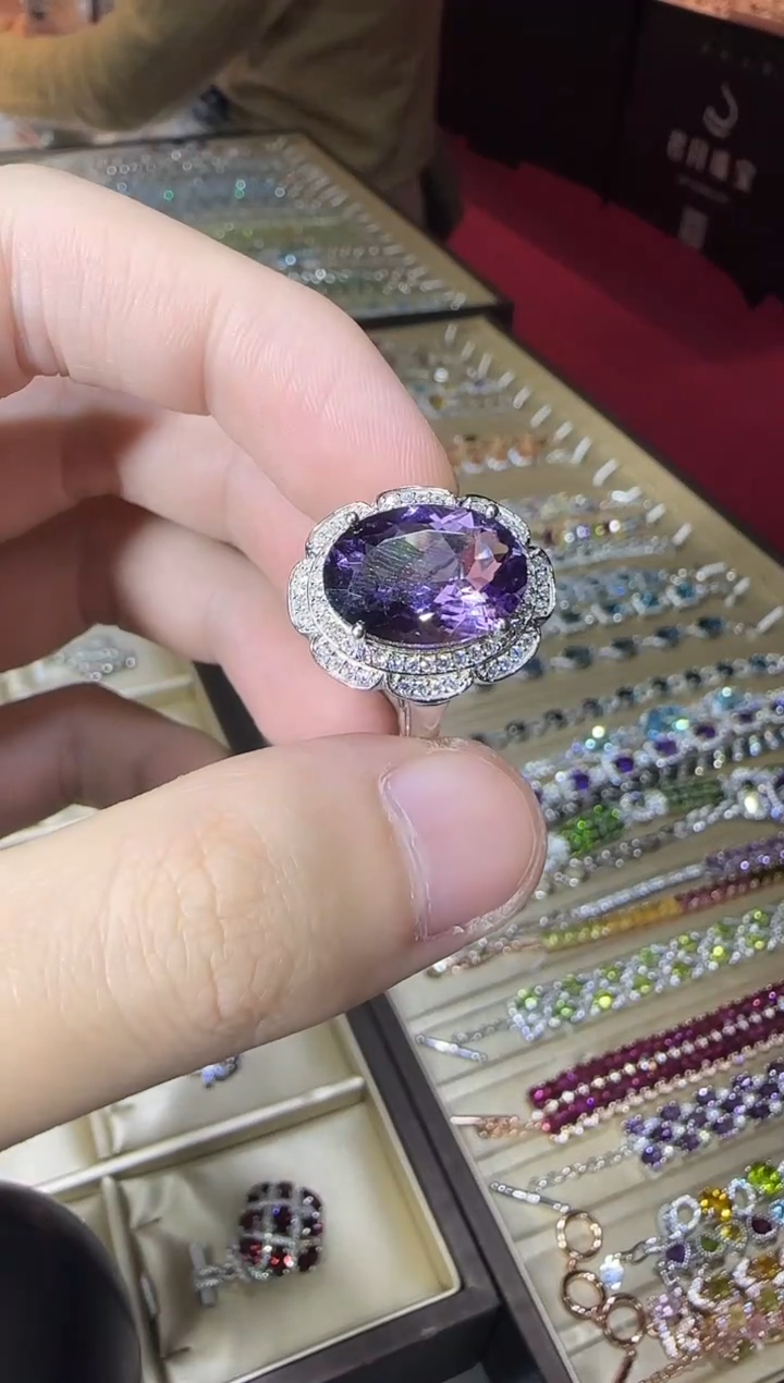 银S925镶嵌戒指紫晶帝王紫10*14mm