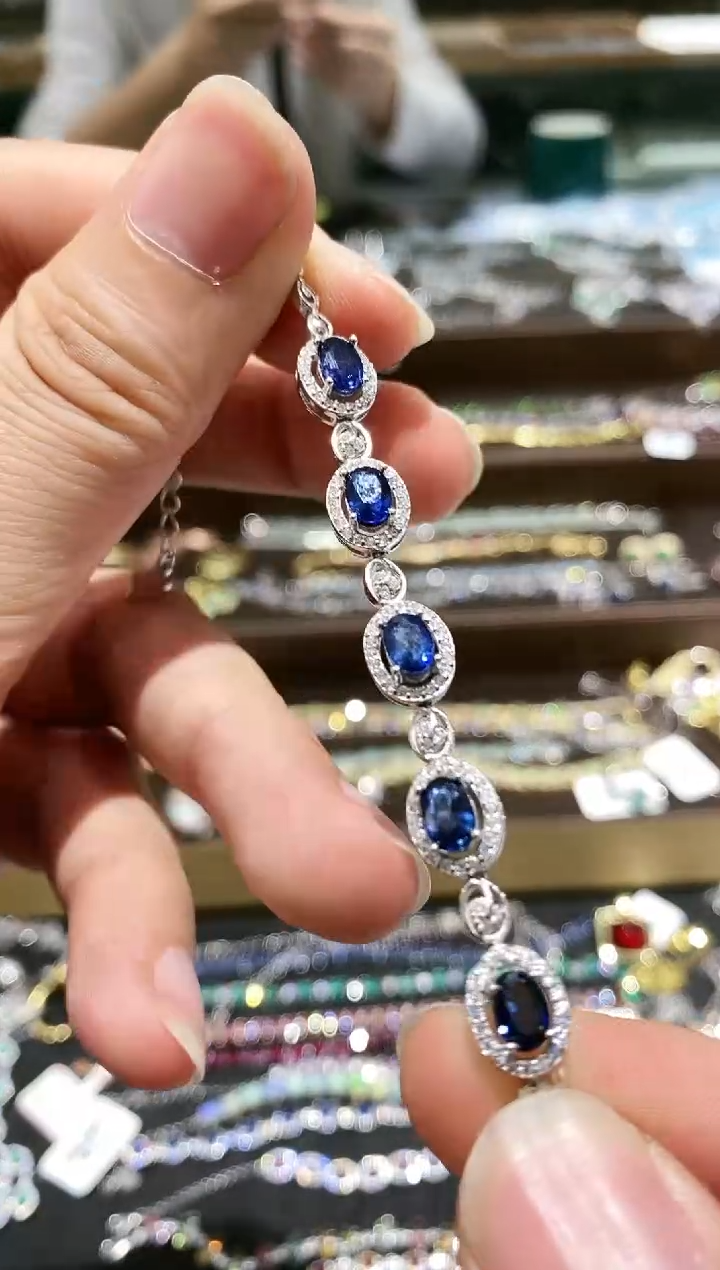 【闪购商品】蓝宝石手链银S925镀金镶嵌手链