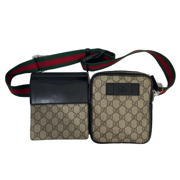 99新 GUCCI/古驰 98新棕老花二合一胸包 腰包小号一包多用