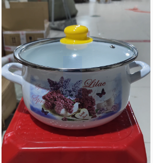 24口径搪瓷胖肚子锅玻璃盖瑕疵处理花色颜色随机发
