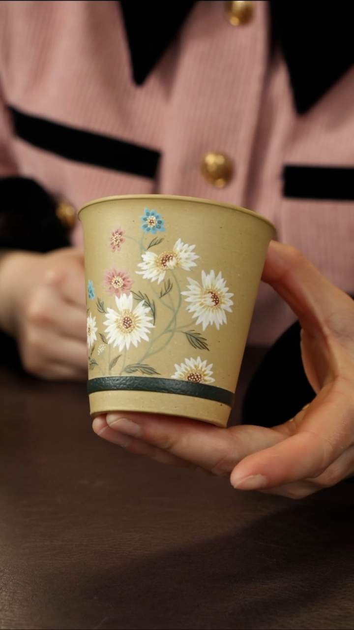 茶杯紫砂春和景明杯 雏菊 本绿泥 150cc