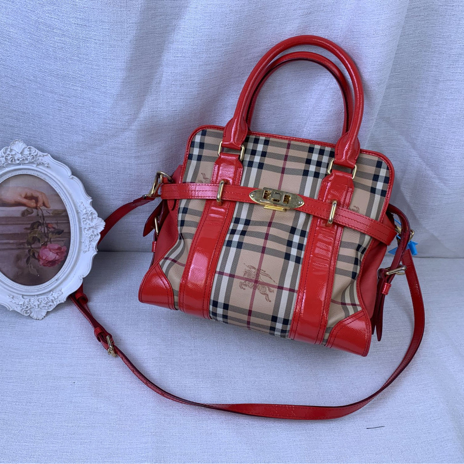 95新 BURBERRY/博柏利 巴宝莉战马格纹拼色手提/AR11607019/7019