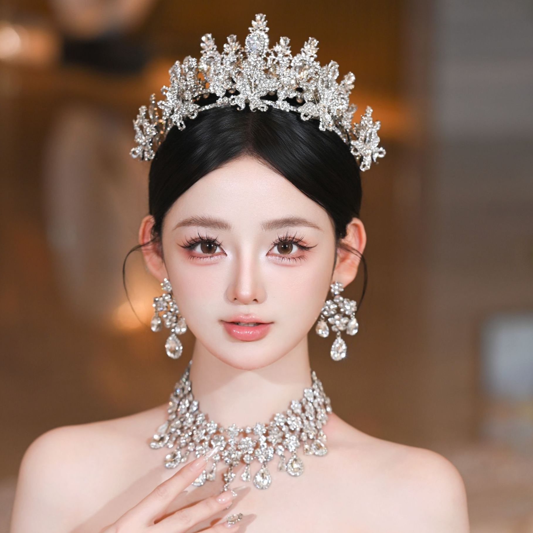 合金仿水晶婚庆饰品 01076新款新娘重工可拆卸皇冠立体礼服头饰