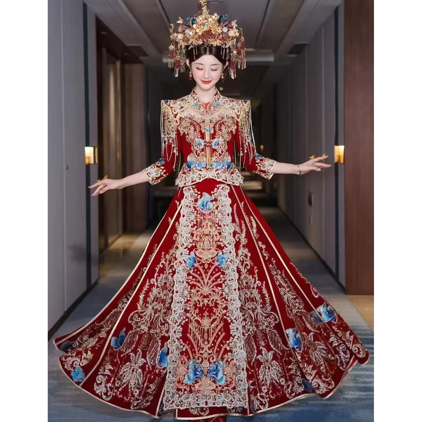 复古长袖镂空女常规款女士秀禾服立体剪裁厚款