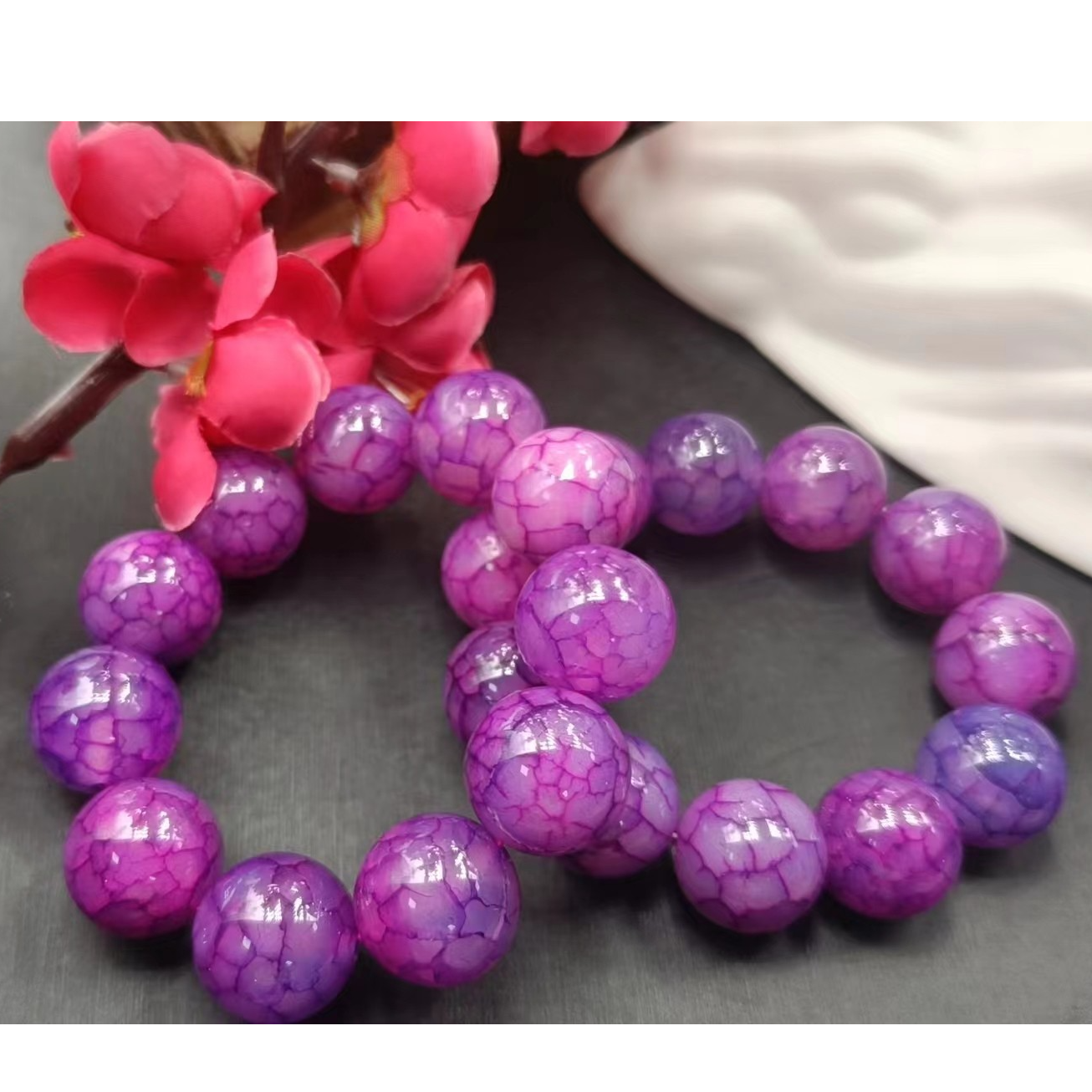 S6806（玉姐珠宝）碧桖老龙鳞玛瑙紫手串-多样性只发一件