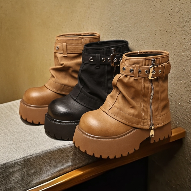 9cm超厚底马丁靴女2025秋冬新款英伦裤管松糕短靴女隐形增高级感