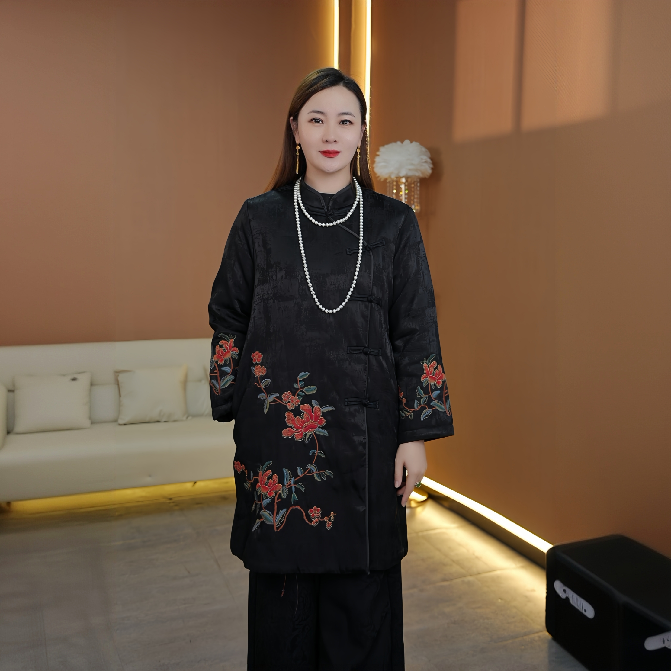 新中式连衣裙宋锦新款盘扣百搭宽松显瘦复古长袖气质中长款中国风