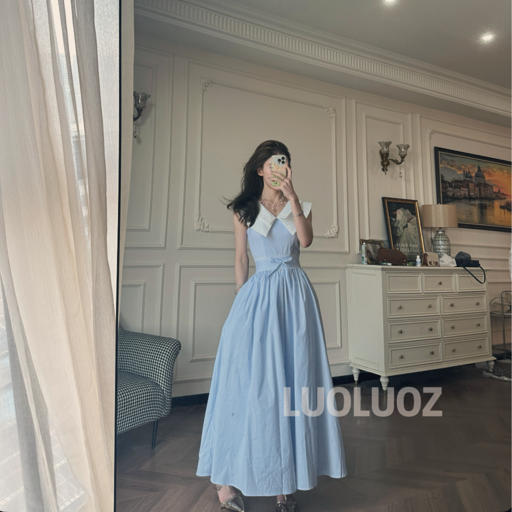 【现货】LUOLUOZ【雾屿蓝调】棉材质无袖时尚娃娃脸长款连衣裙CC421