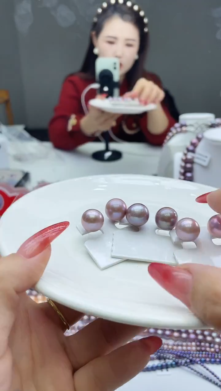 未镶嵌耳饰淡水珍珠紫色系耳饰