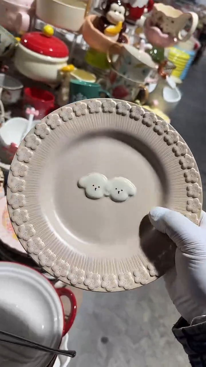 陶瓷8英寸小狗盘微瑕 凑满20元包邮