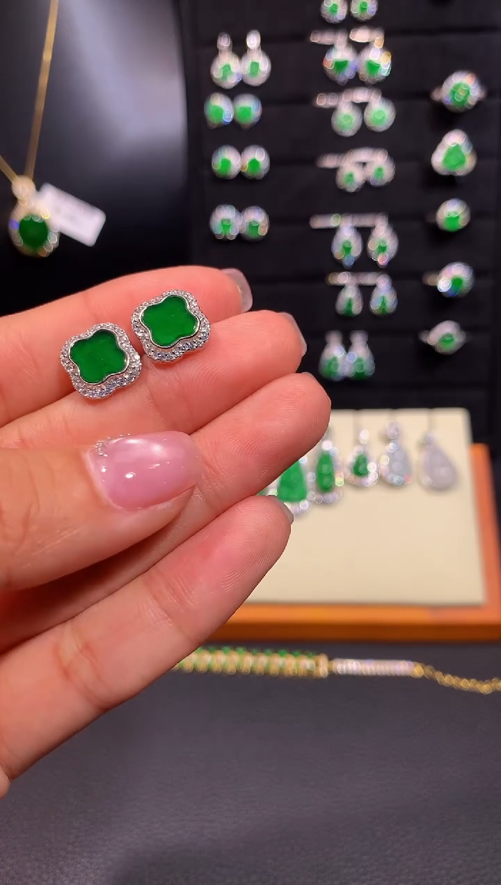 【闪购商品】翡翠耳饰银S925镶嵌多样性