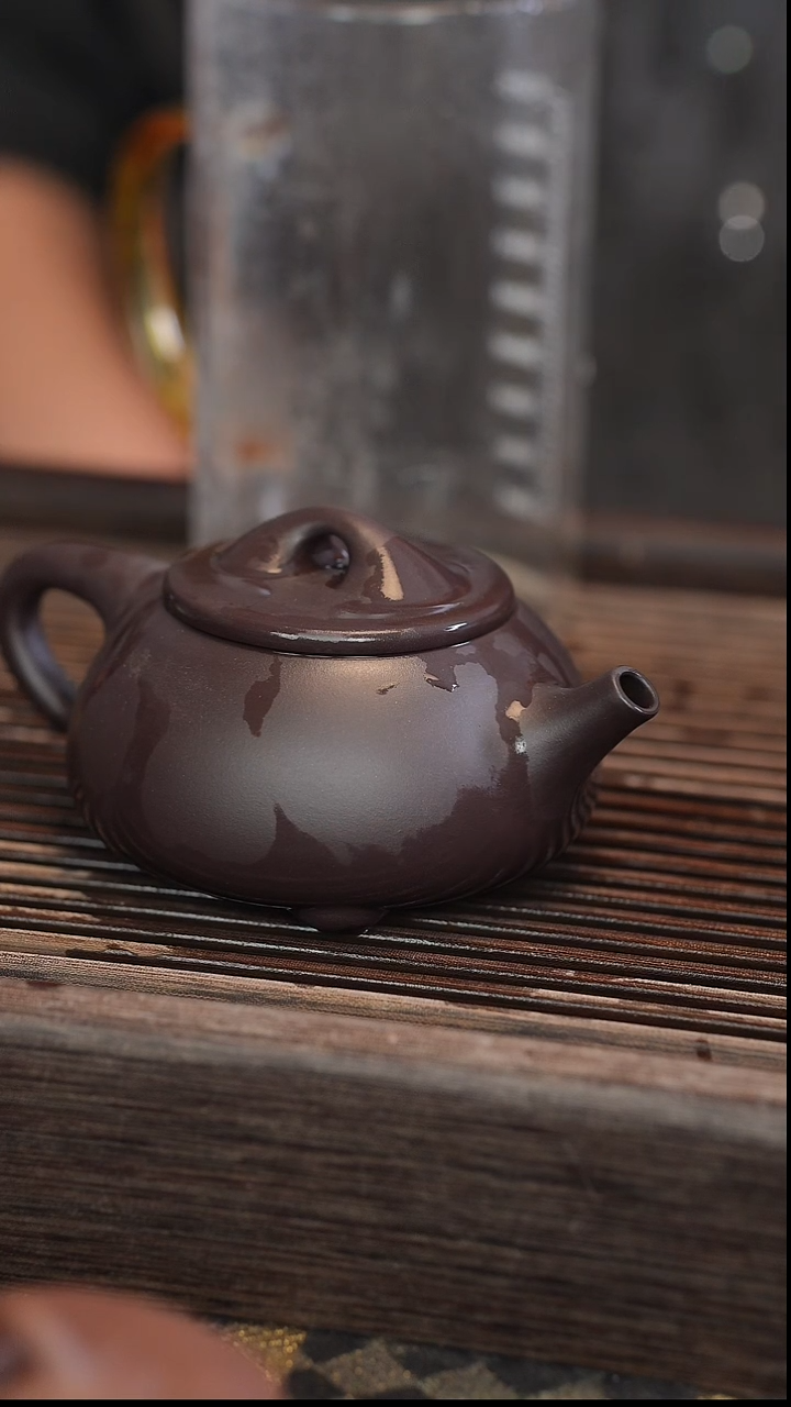 茶壶紫砂景舟石瓢 蓝莲花 半手工 210cc