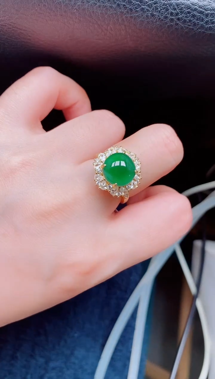 【闪购商品】翡翠戒指银S925镶嵌天然a货翡翠340