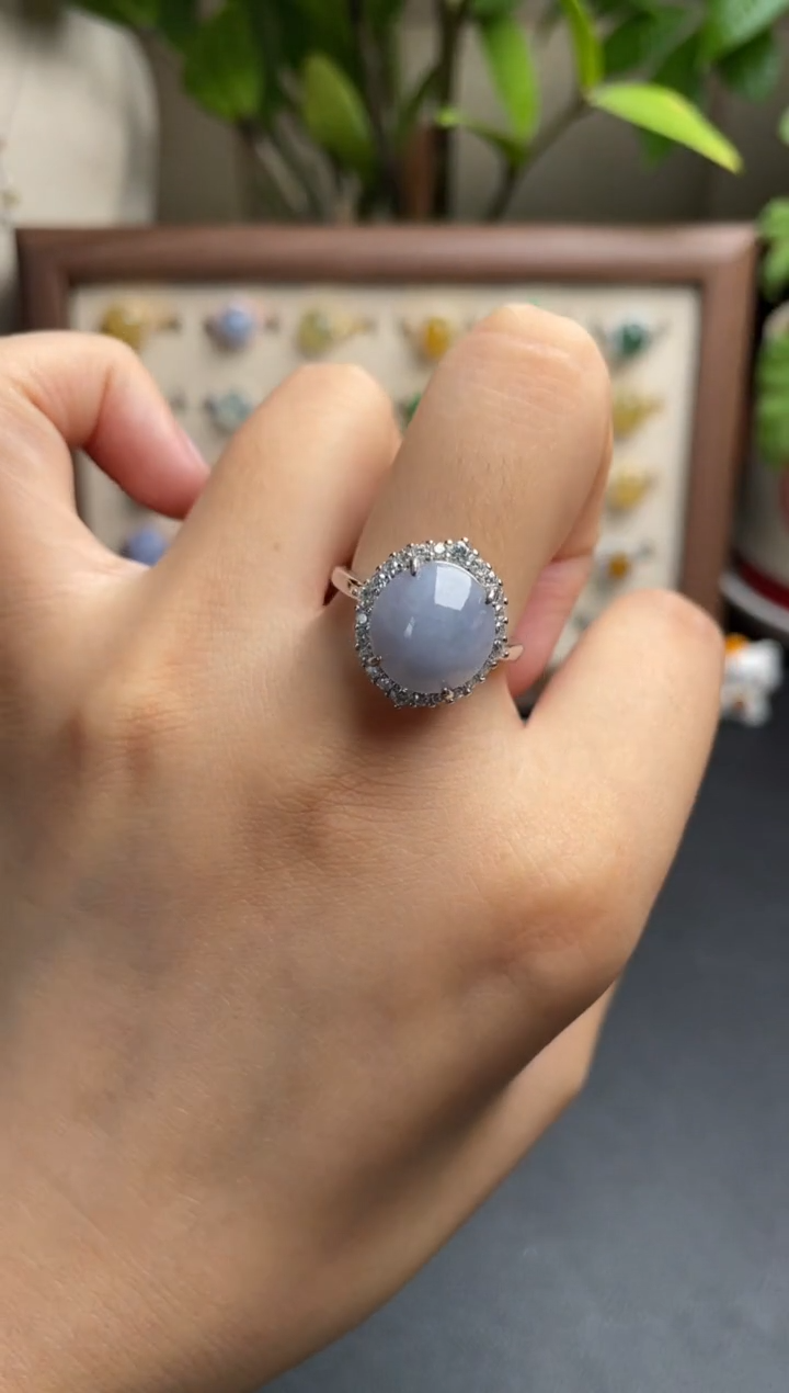 翡翠戒指银S925镶嵌一物一证一礼盒