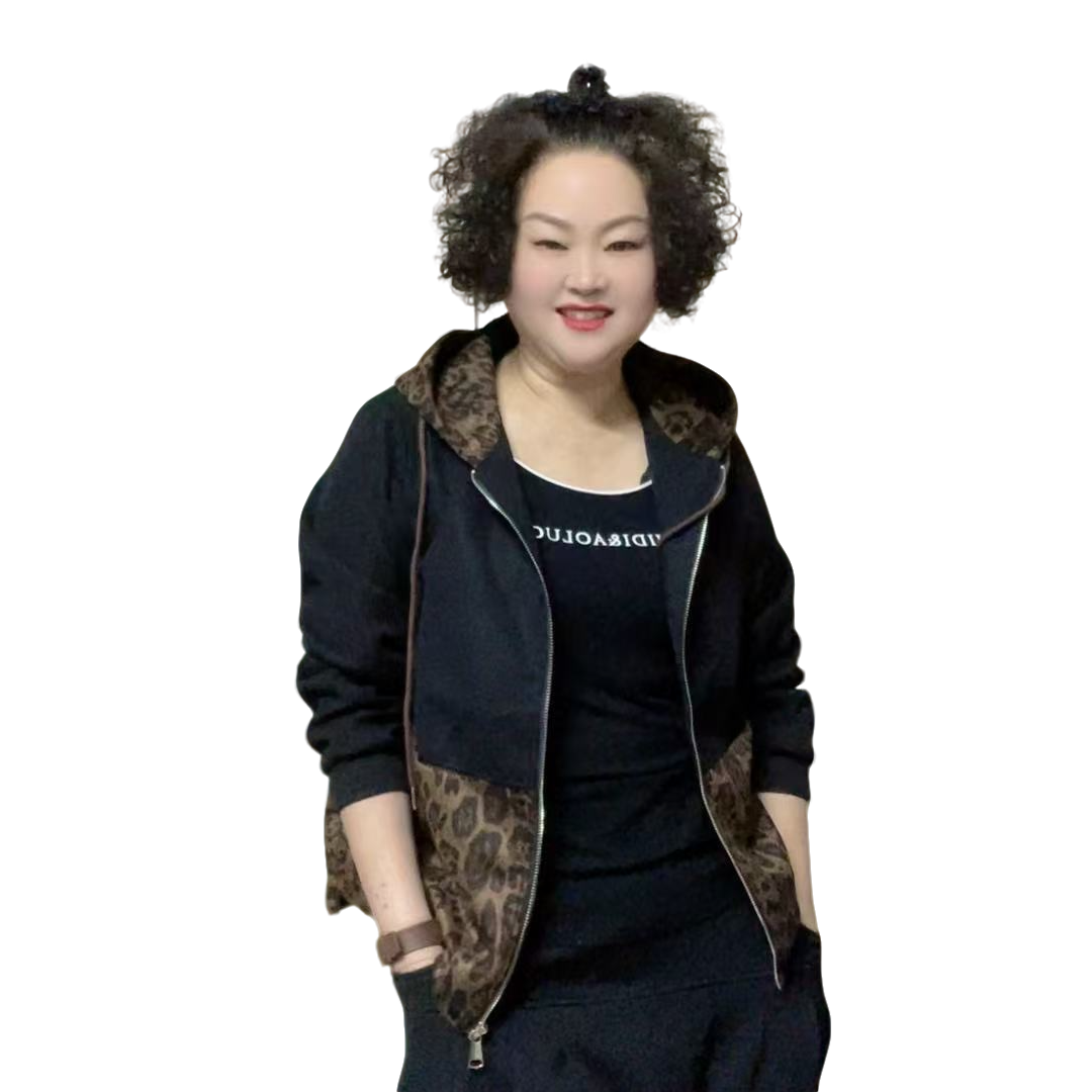 38#春秋连帽休闲宽松外套-551百搭时尚带帽春季秋季女士拼接