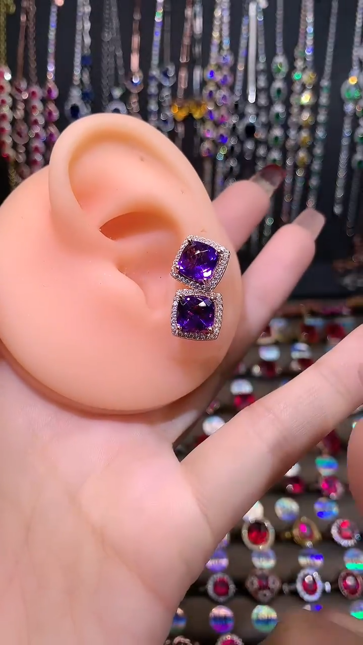 【闪购商品】水晶耳饰银S925镶嵌高温优化合成处理