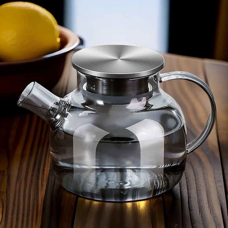 烟灰玻璃茶壶冷水壶高硼硅玻璃家用烧水壶耐高温花茶煮茶壶