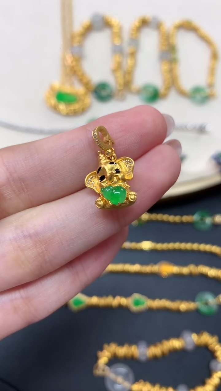 翡翠18K金镶嵌吊坠(不含链)W454|3980