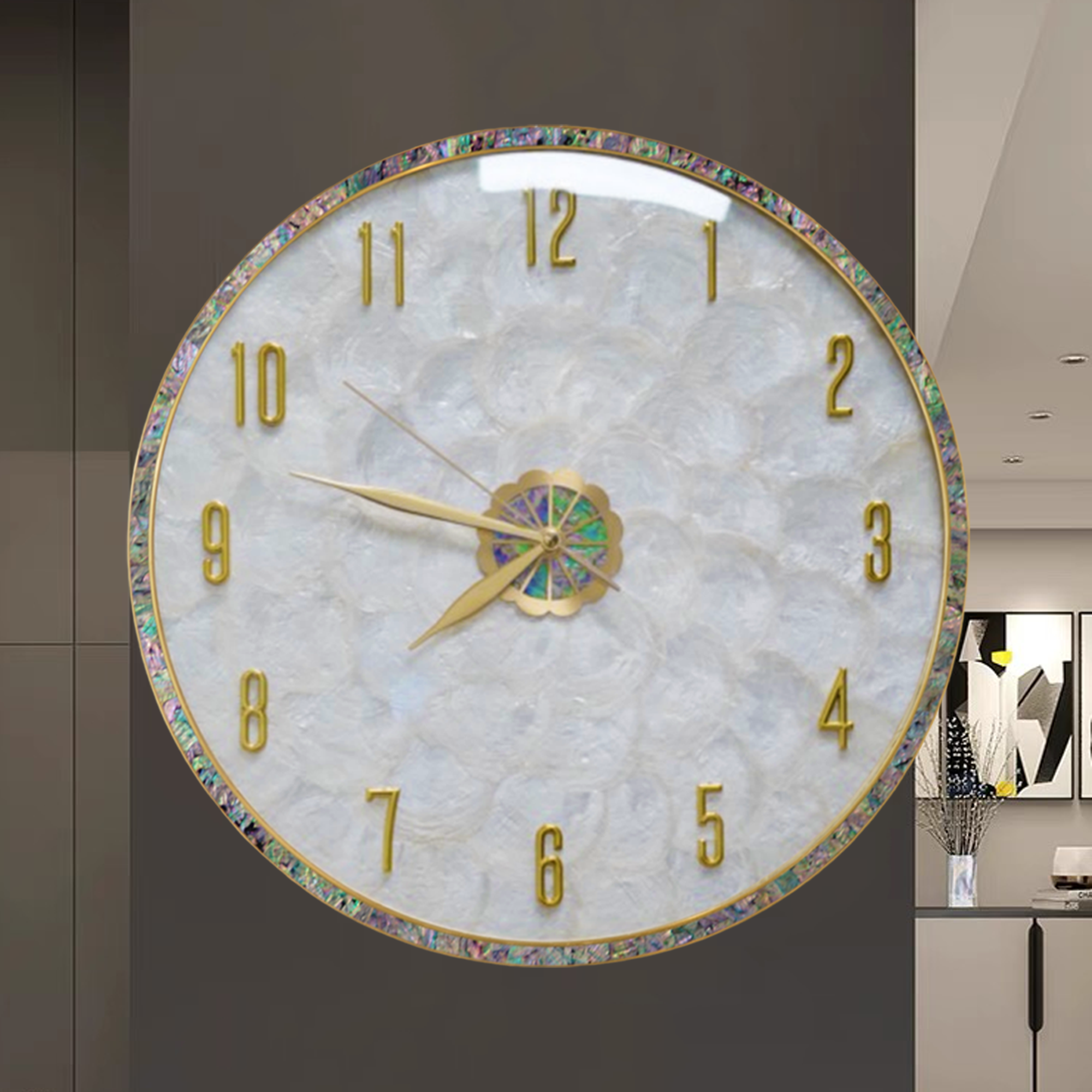 2025爆款海韵碧波贝壳挂钟古铜简约设计装饰客厅卧室挂墙时钟智能