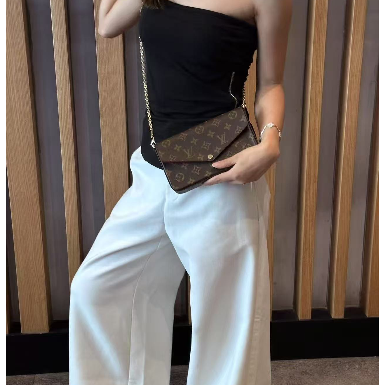 修复品LV路易威登经典老花三合一链条单肩斜挎女士包包火火