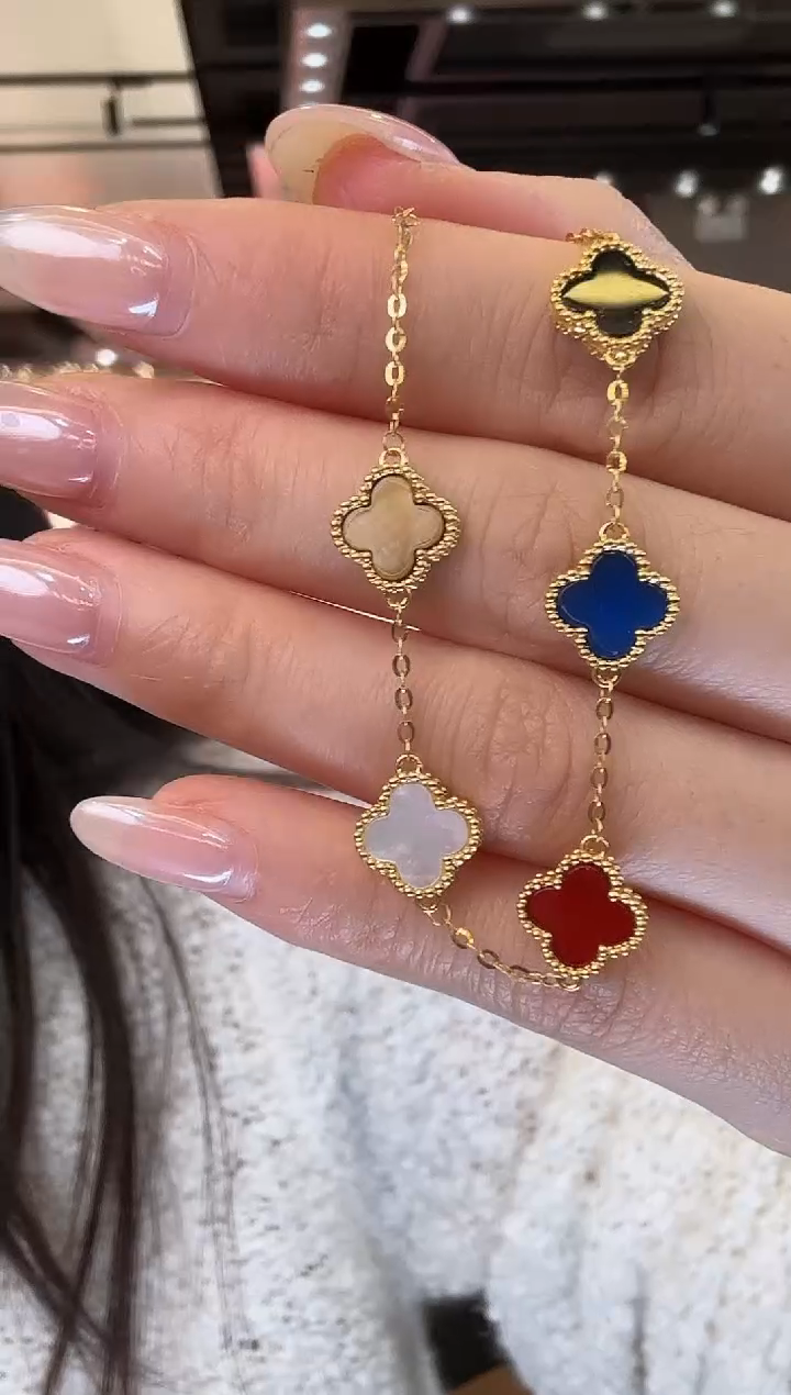 18K金镶嵌手链玛瑙/玉髓彩五花手链