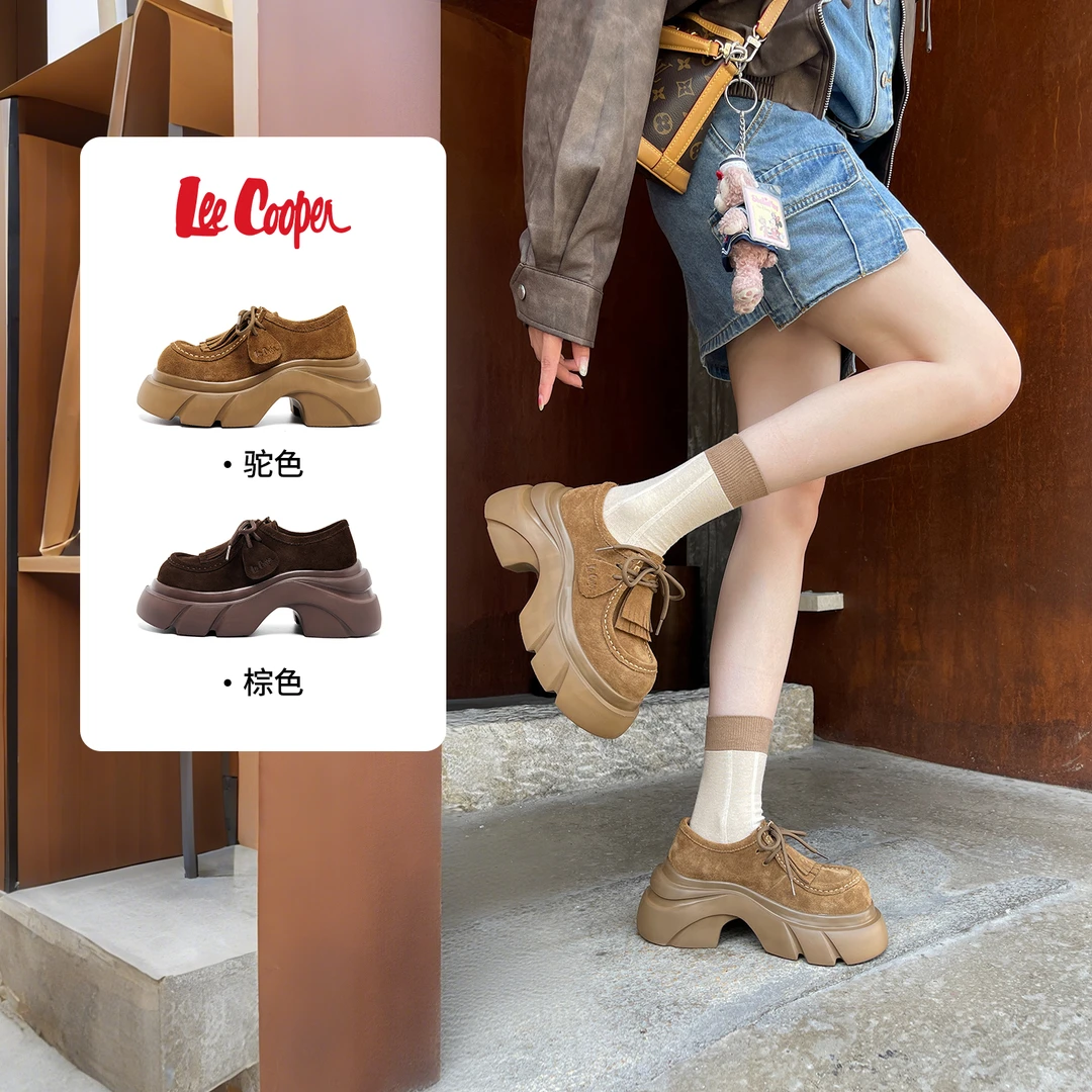 【琥珀流光】LEE COOPER磨砂乐福鞋女2025秋款小个子流苏松糕单鞋