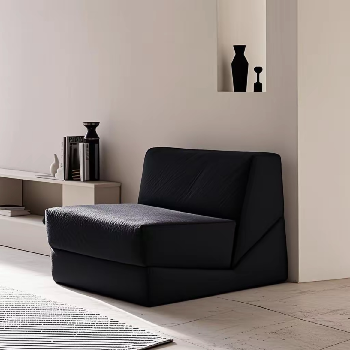 博泰家用黑色懒人沙发客厅多功能压缩沙发可睡可躺简约