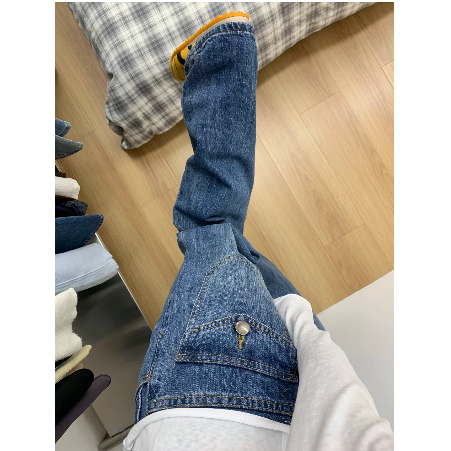 复古竖纹水洗2025新款直筒显瘦牛仔裤低腰翻盖拖地裤夏季长裤