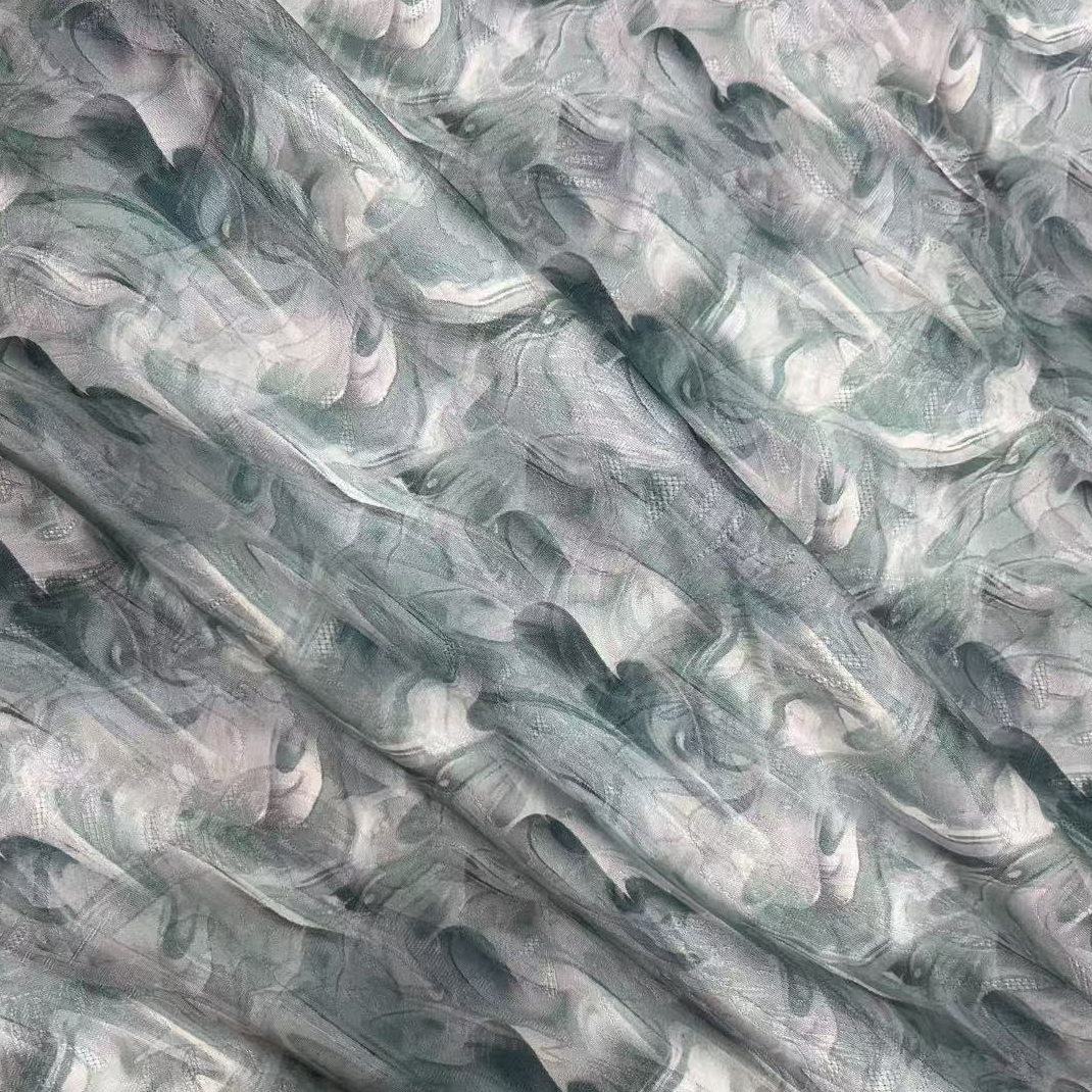 【绒兰】外贸订单！真丝花萝缎布料 38号 浅绿波纹