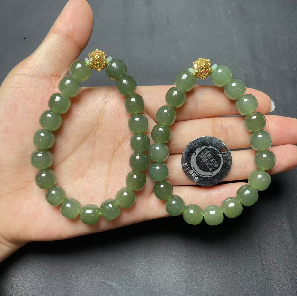 4NH22-35270T03-和田玉手串/约9+/约19颗/-多样性发其一