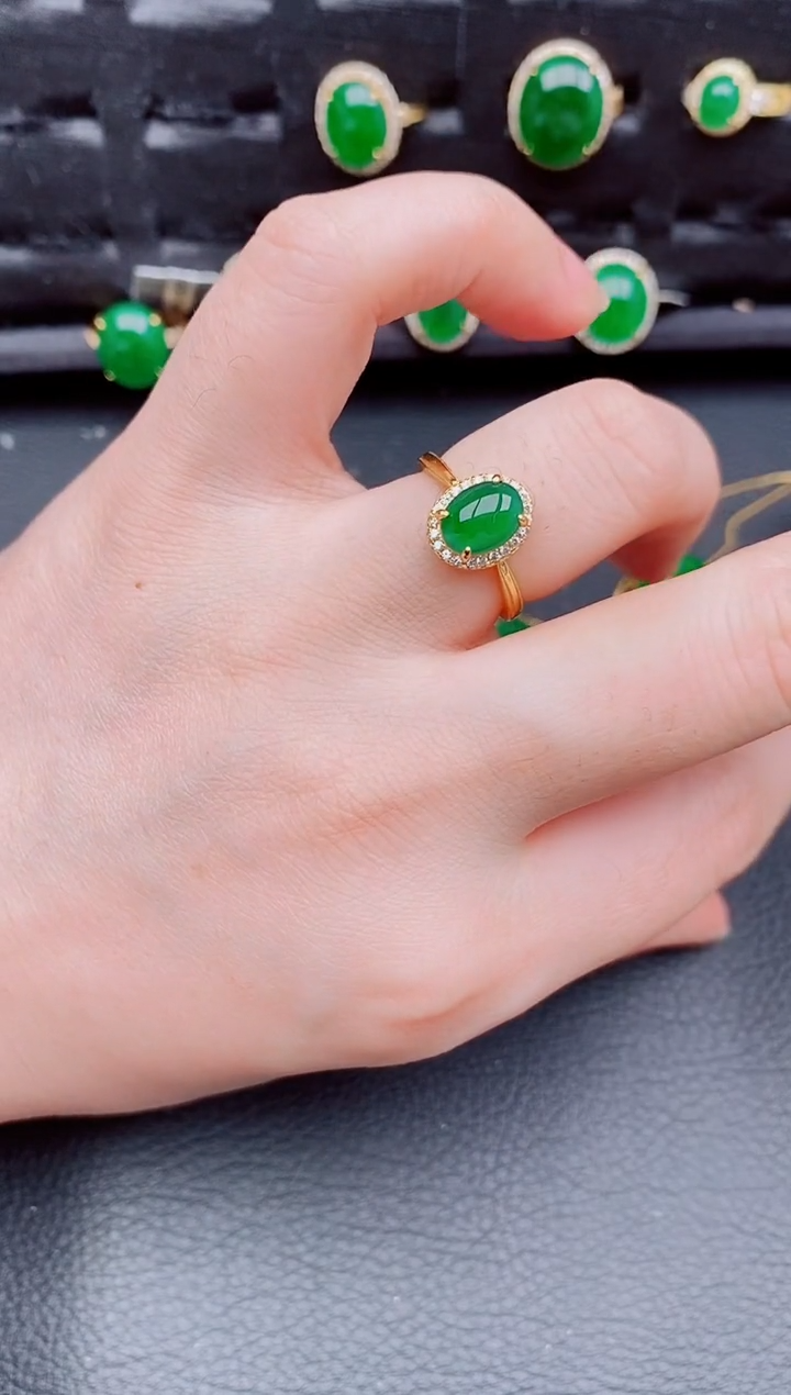 【闪购商品】翡翠戒指银S925镶嵌天然a货翡翠356