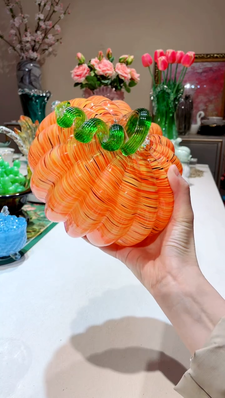 【闪购商品】琉璃手工艺品橙色黑点南瓜   微瑕