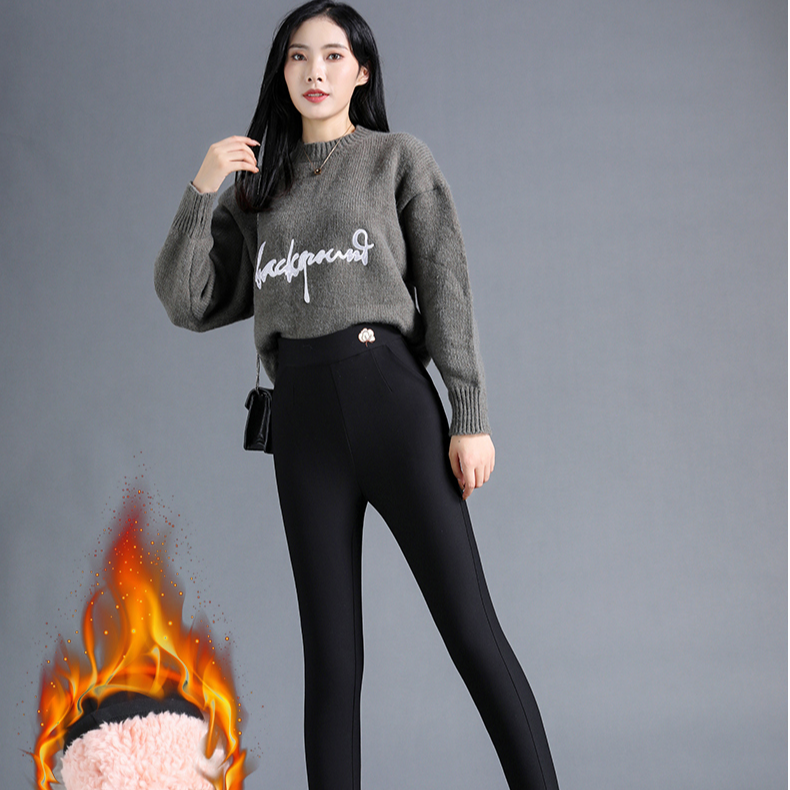 2025新款女士显瘦保暖修身羊羔绒修身小脚裤小黑裤8829