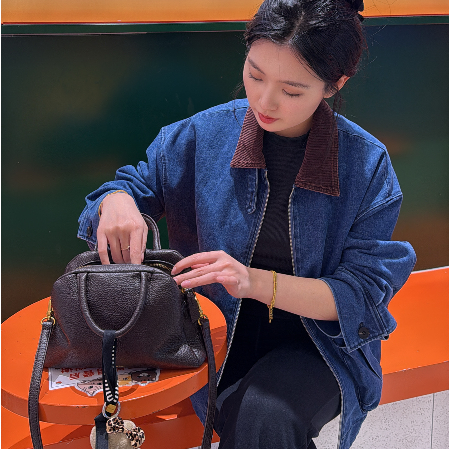 巴恩风海军蓝灯芯绒拼接领牛仔服外套女复古简约潮流休闲洋气百搭