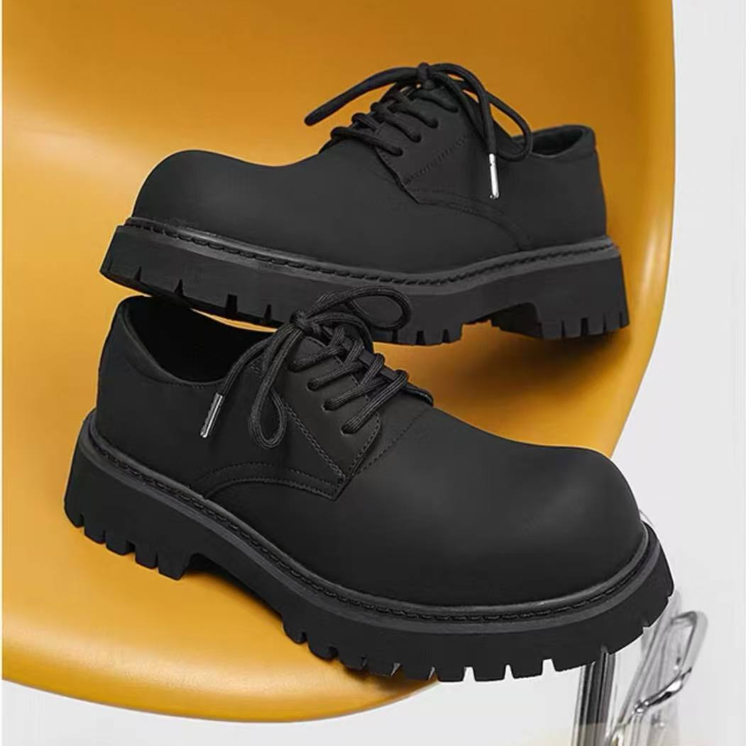 大头德比鞋男款休闲厚底增高英伦风低帮工装大黄靴小众皮鞋百搭