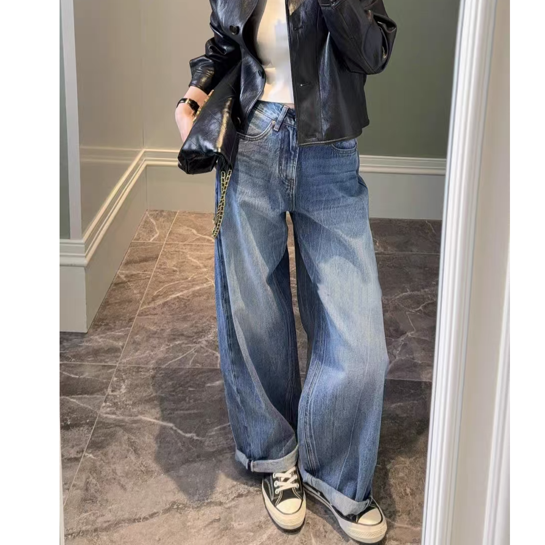 SU【300】503花 愫萌 爆款弯刀牛仔裤2025新款扎花工艺弯刀裤~