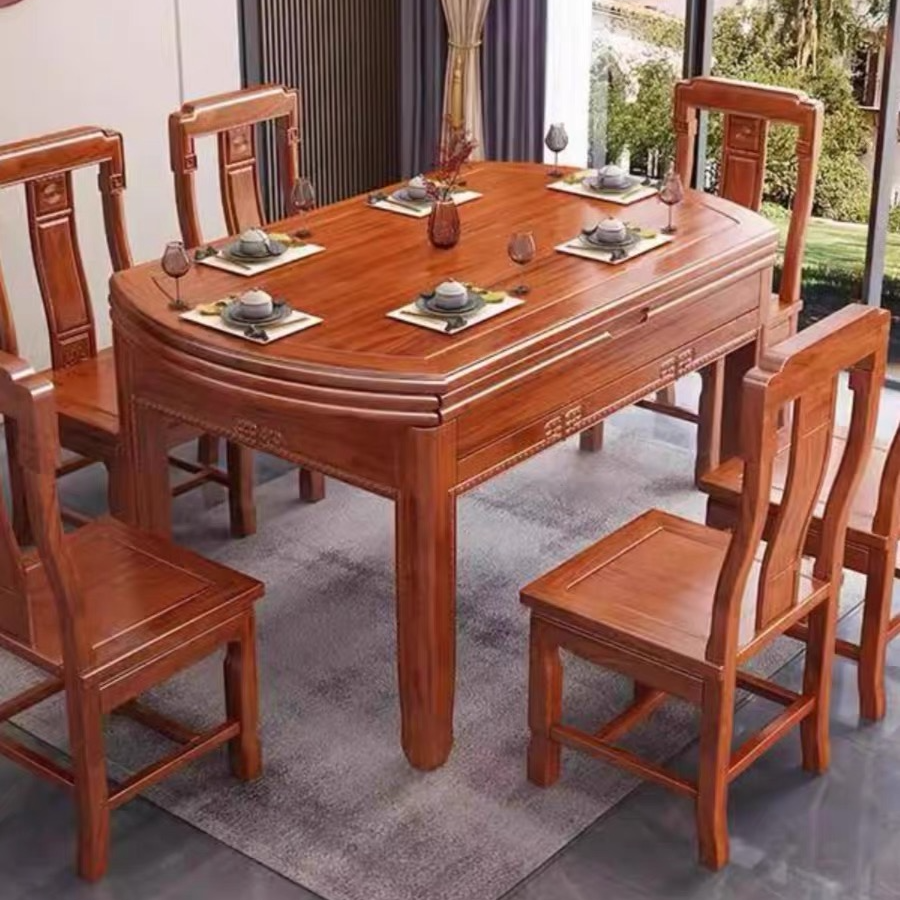 全实木餐桌椅组合方圆两用伸缩折叠菠萝格木小户型家用饭桌
