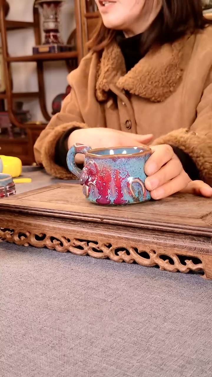 瓷片不**菜咖啡杯 土魂钧瓷手工