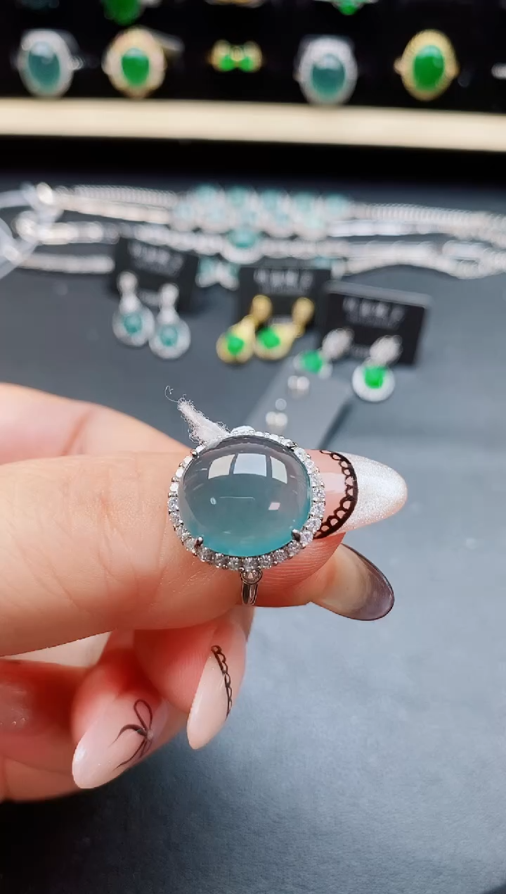 翡翠戒指银S925镶嵌50850