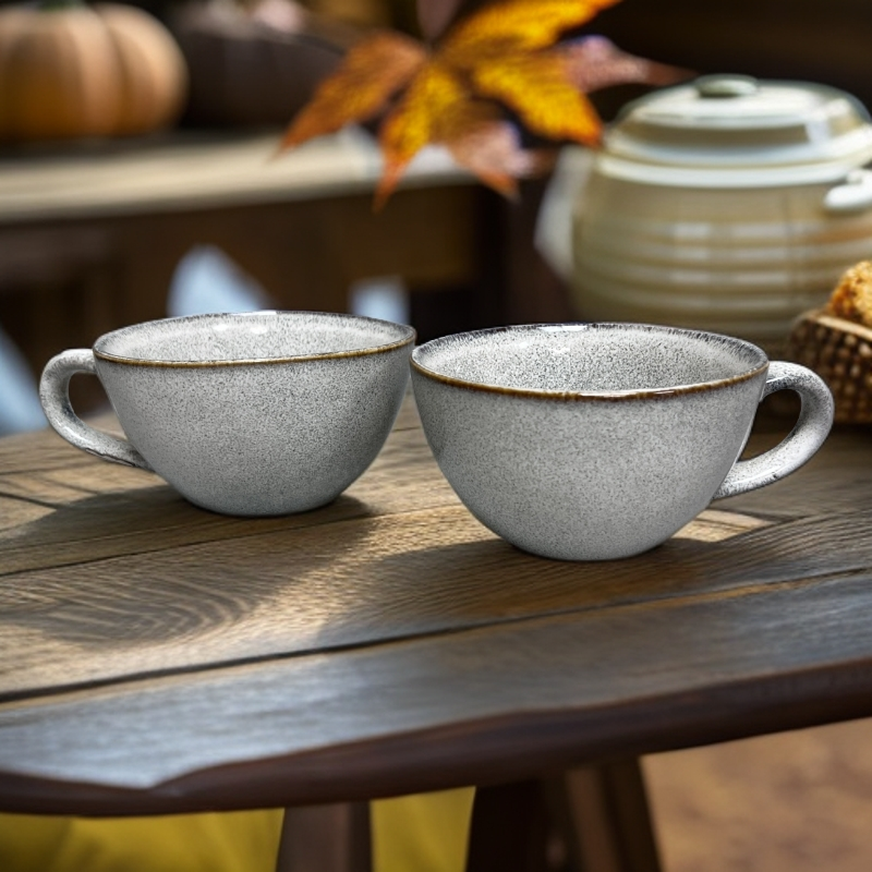 新款【2个】复古反应釉带把手陶瓷咖啡杯180毫升喝水杯茶杯微瑕4013