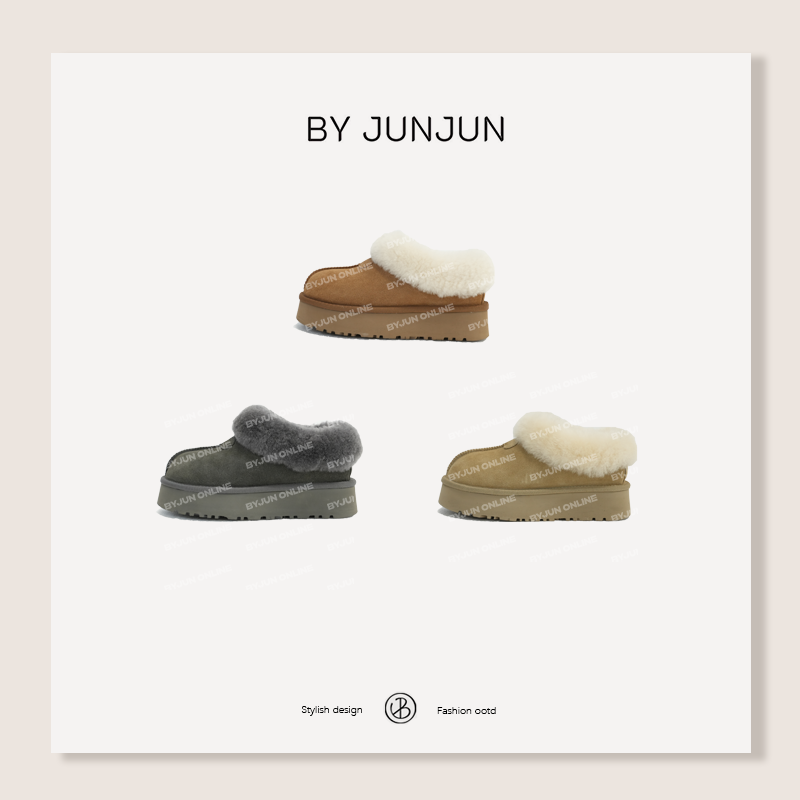 ByJunjun 【厚底塔茨特】真皮皮毛一体半拖雪地鞋毛绒保暖雪地靴