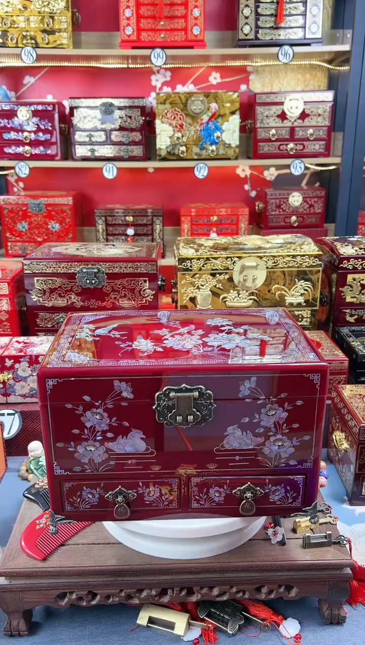 【闪购商品】28厘米三层双抽满面螺钿酒红喜上眉梢